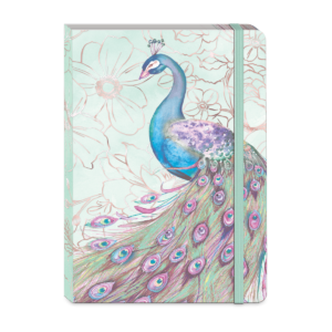 Decorative softcover journal with emerald peacock in mint.