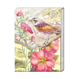 Pocket notepad featuring iconic pink floral bird.