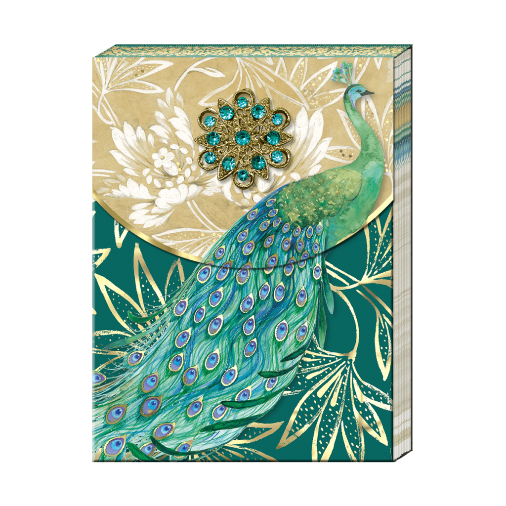 Emerald Peacock Gold Brooch Notepad - Punch Studio