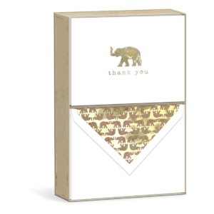 thank you card box set with elephant icon.