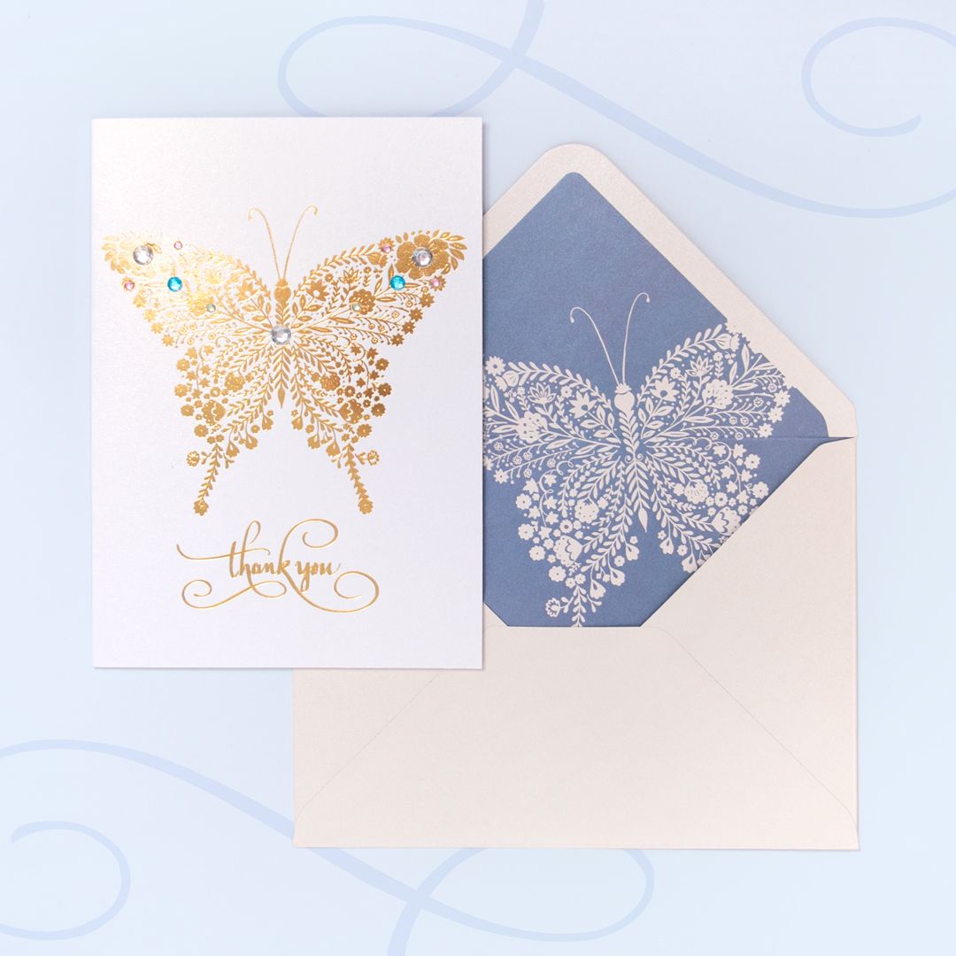 PUNCH STUDIO~Gold Foil Floral Butterfly~THANK YOU NOTE CARDS~Box of Twelve~BNIB! 
