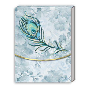 Pocket notepad featuring emerald peacock single feather with gold foil.
