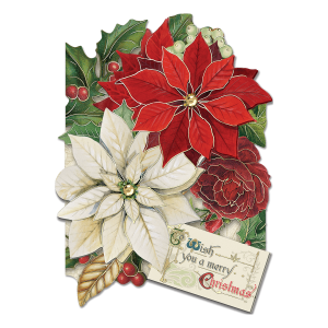 Stationery set with holiday merry poinsettias boxed holiday cards theme.