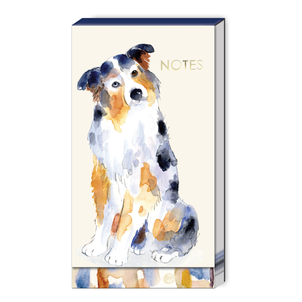 Tall notepad featuring watercolor australian shepherd.