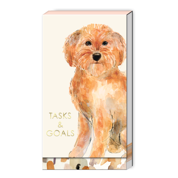 Tall notepad featuring watercolor golden doodle.