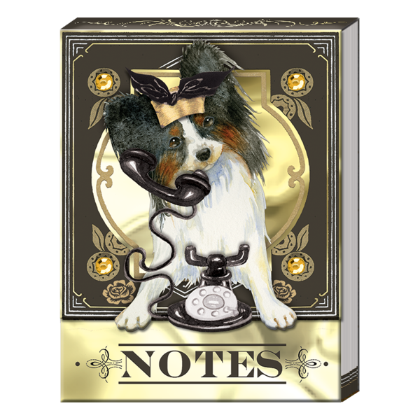 Pocket notepad featuring posh pets telephone papillon image.