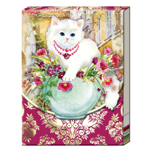 Pocket notepad featuring posh pets kitten vase image.