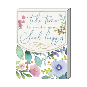 Pocket notepad featuring make your soul happy verbiage.