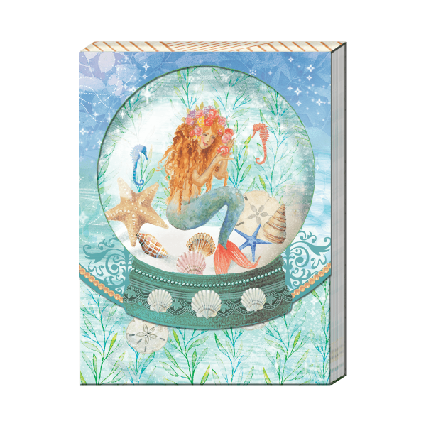 Pocket notepad featuring coastal mermaid globe.