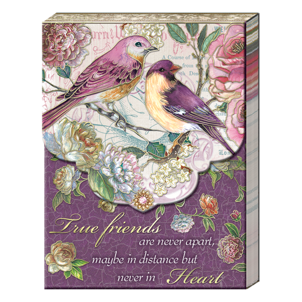 Pocket notepad featuring plum bird friends and an inspirational quote.
