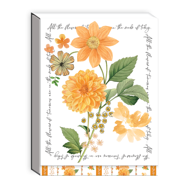 Pocket notepad featuring notable florals marigold design.