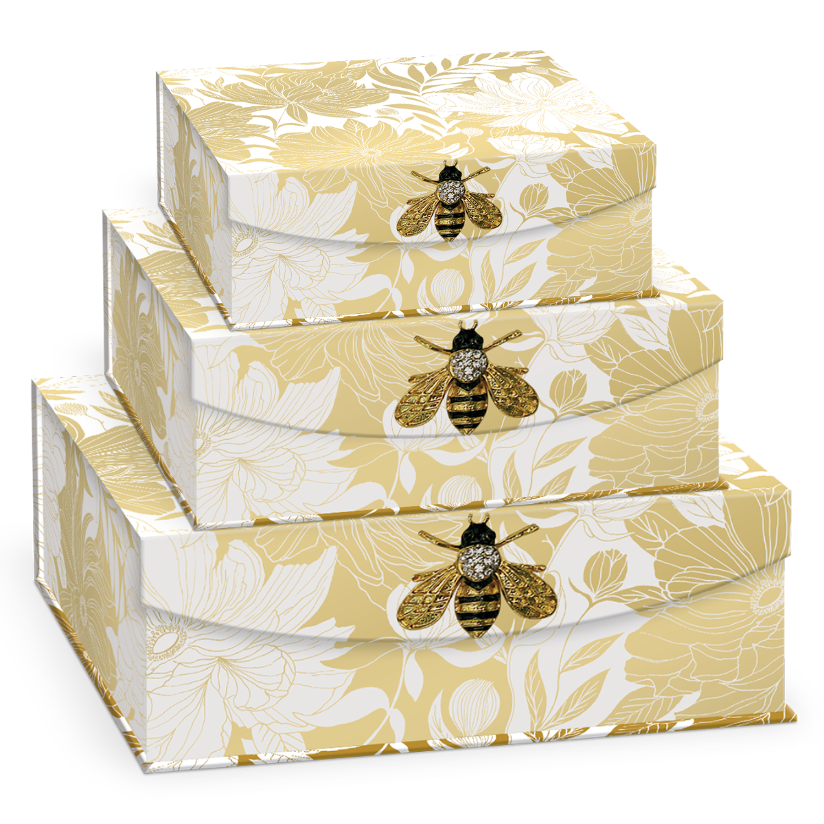 Brooch flap box set with golden botanicals white dahlias theme.