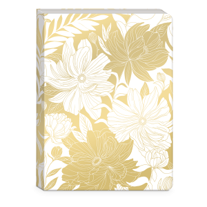 Decorative journal with golden botanicals white dahlias design.