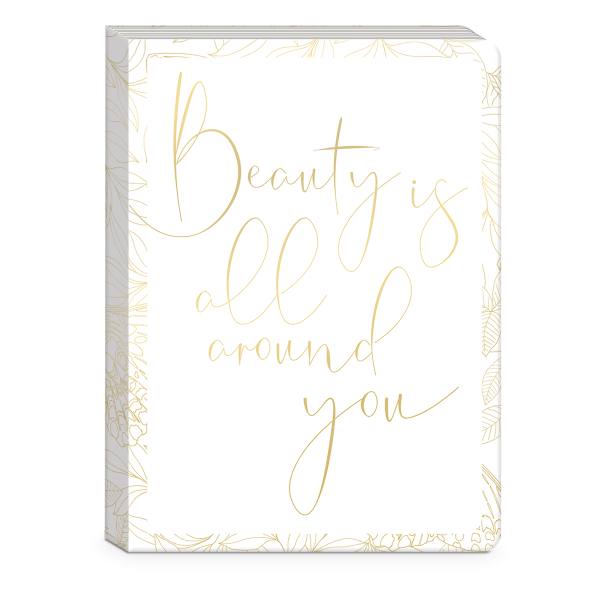 Decorative journal with golden botanicals beauty design.