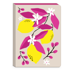 Decorative spiral journal with fruit market lemons design.