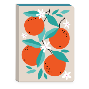 Decorative spiral journal with fruit market oranges design.