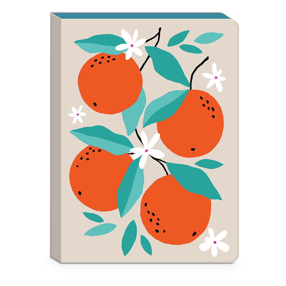 Decorative spiral journal with fruit market oranges design.