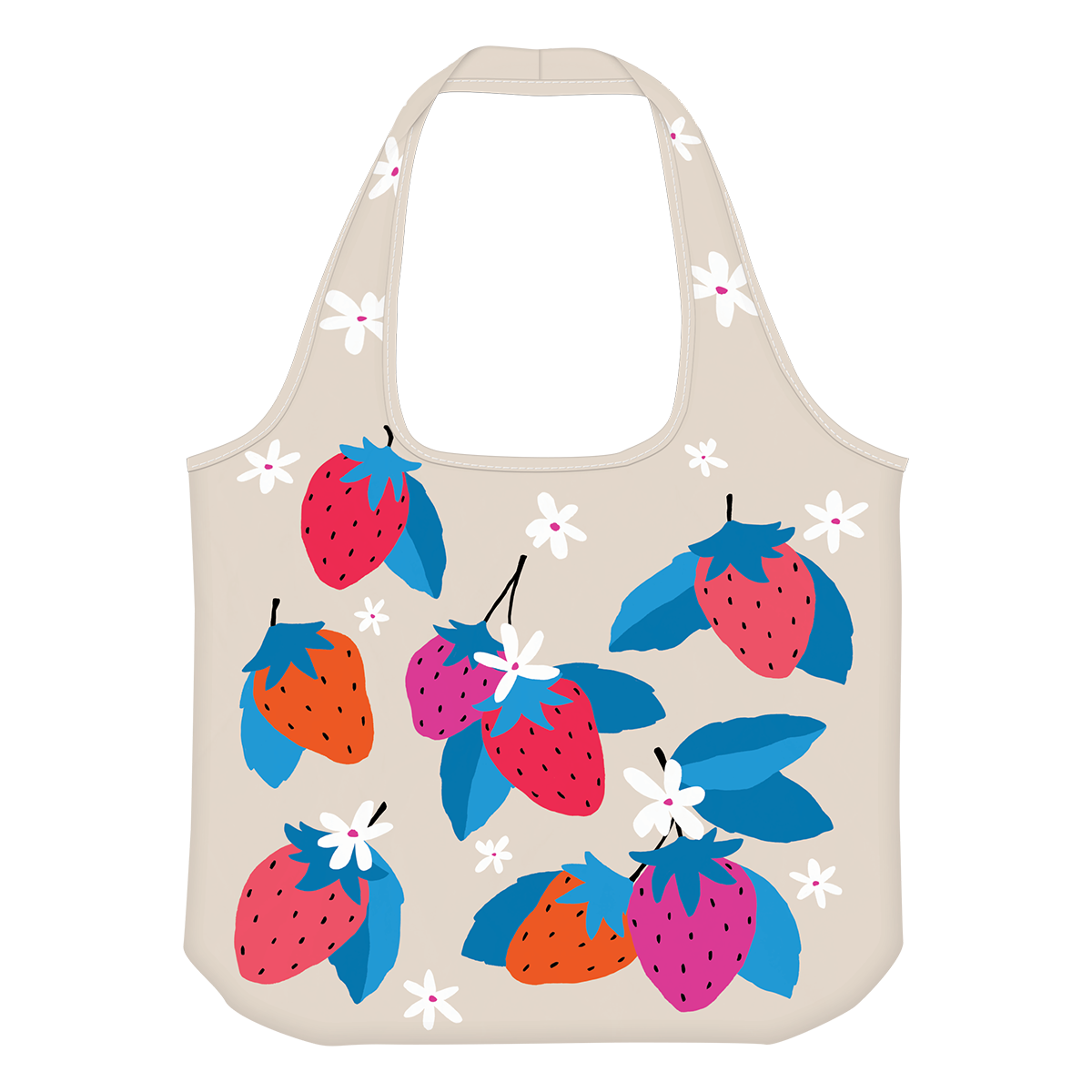 Fruit Market Strawberries polyester Packable Tote Bag