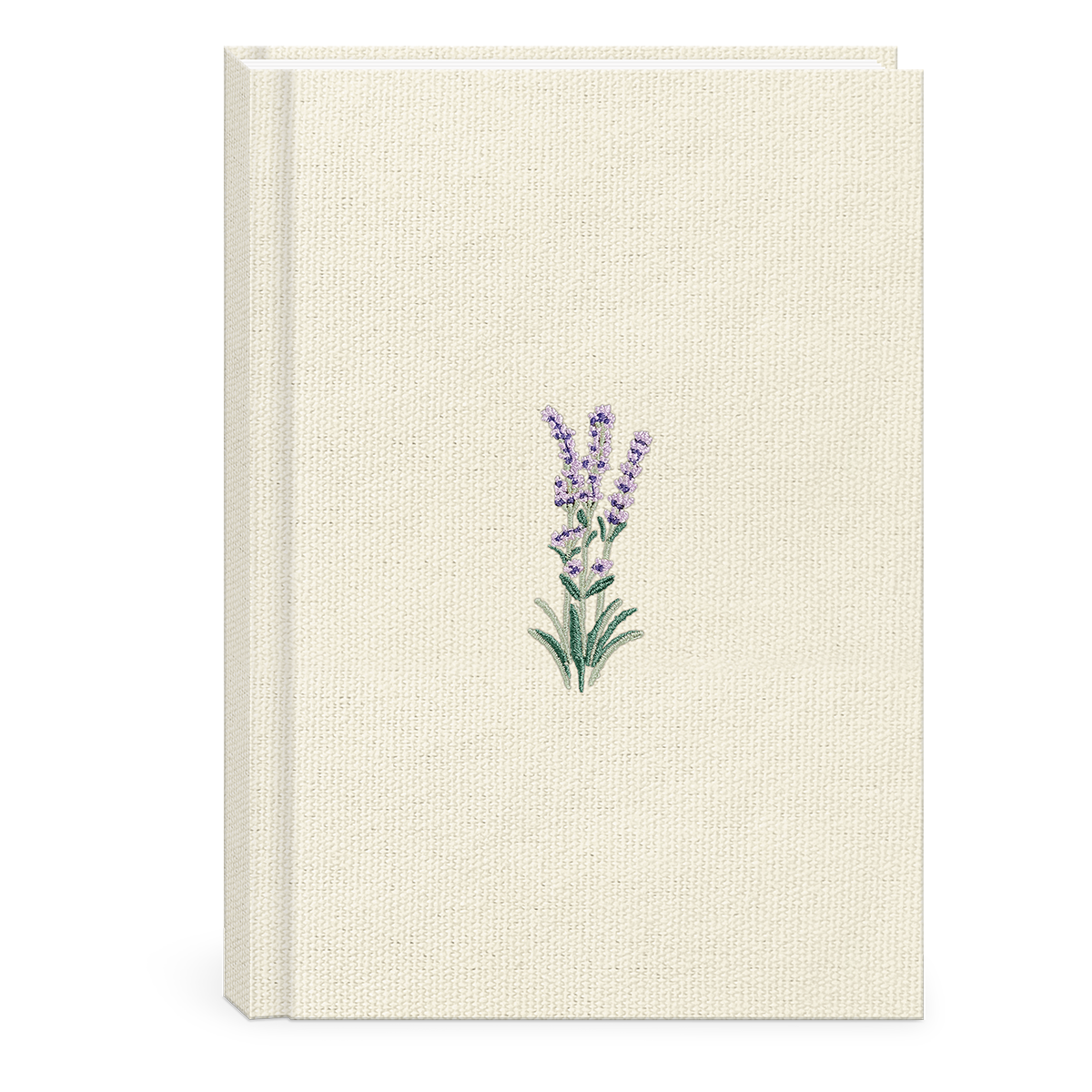 Decorative fabric journal with delicate floral cream design.