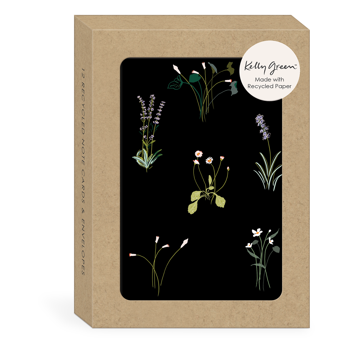 Delicate Floral Black Note Cards set.