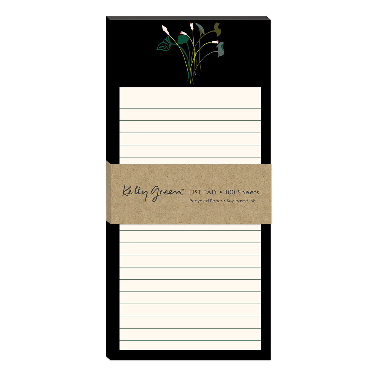 Delicate Floral Black Magnetic List Pad