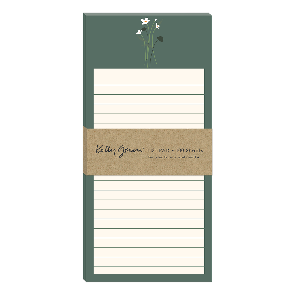 Delicate Floral Dark Green Magnetic List Pad