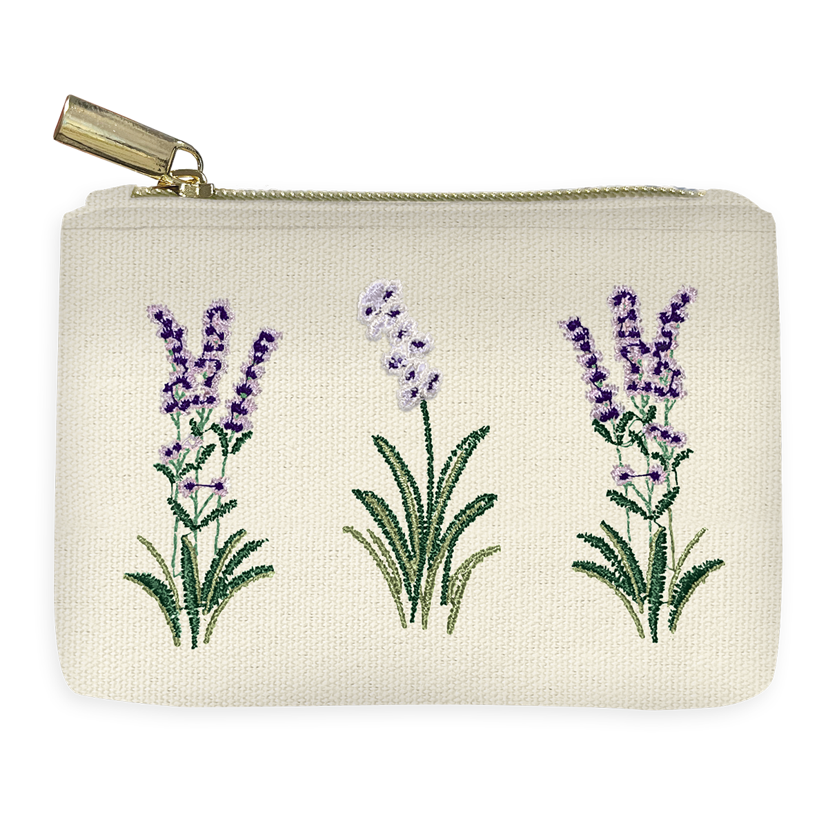 Decorative coin pouch with embroidered delicate floral design in cream.