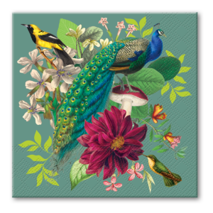 Vintage Floral Peacock Beverage Napkins