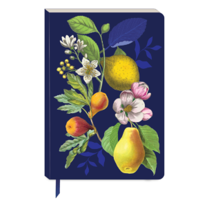 Decorative journal with vintage floral fruit design.