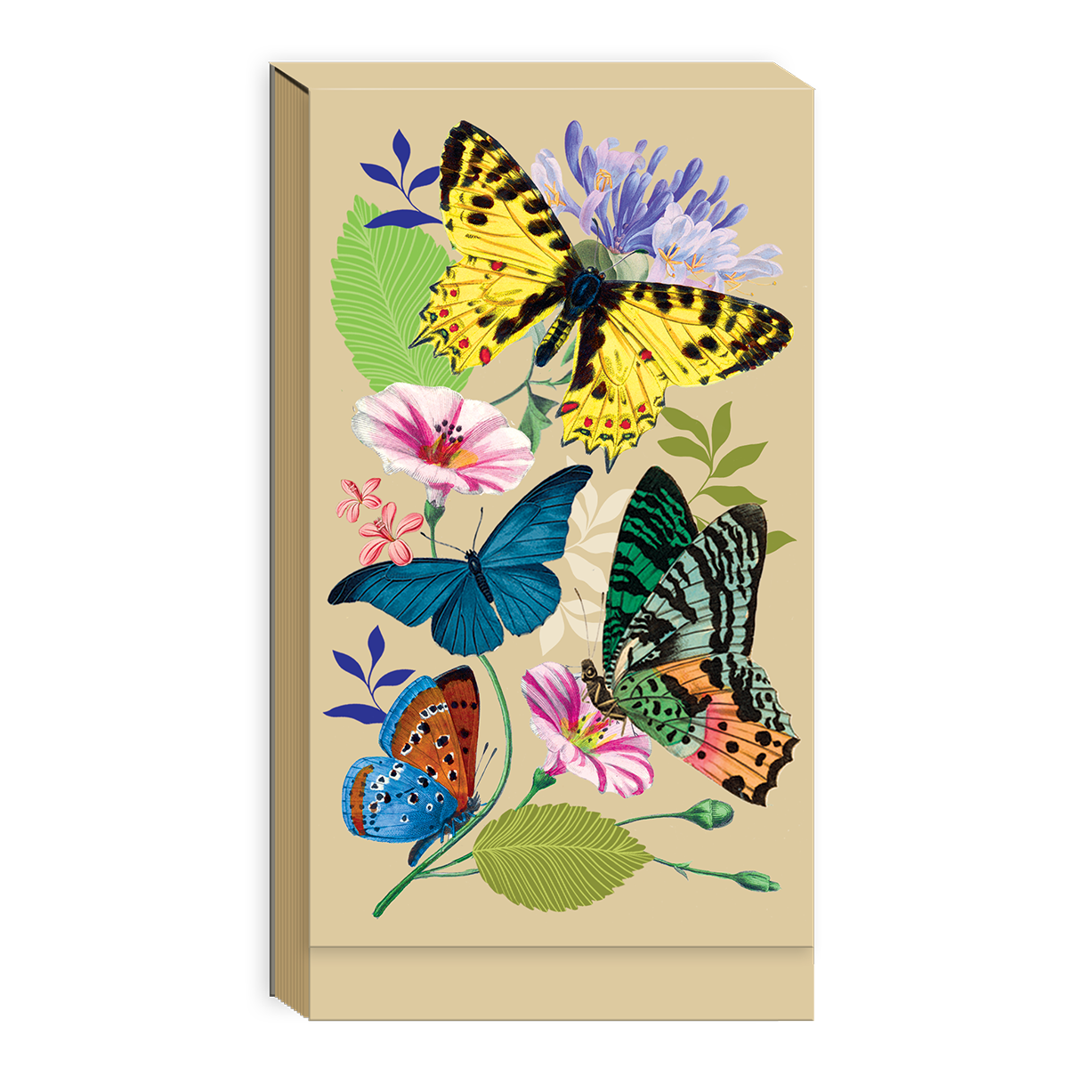 Tall notepad featuring vintage floral butterflies.