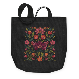 Renaissance Black canvas embroidered Tote Bag.