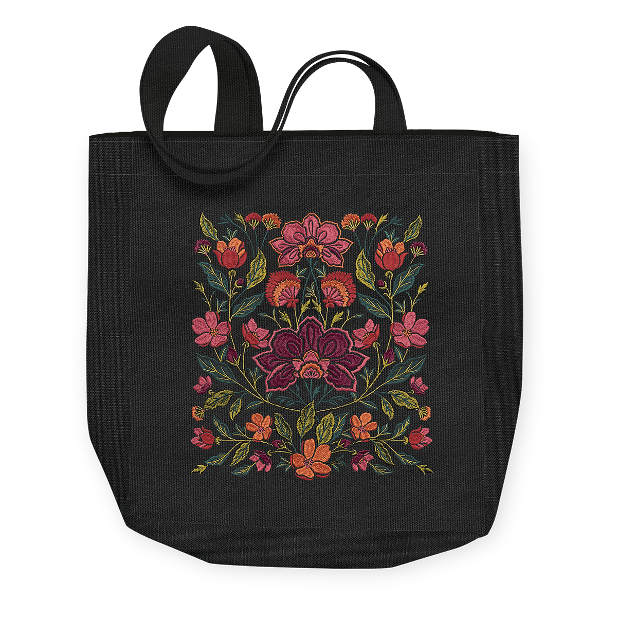 Renaissance Black canvas embroidered Tote Bag.