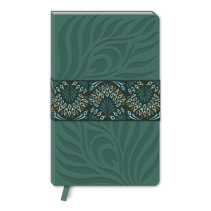 Decorative hardcover journal with nightshade peacock grid.