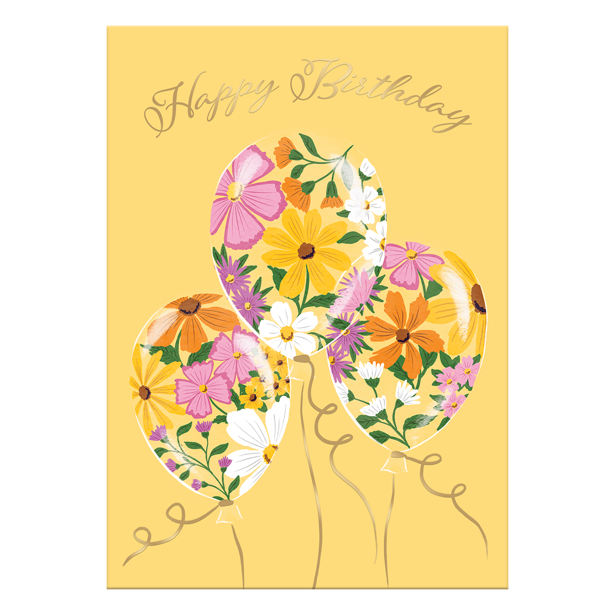 Birthday Floral Balloons Greeting Card with envelope.