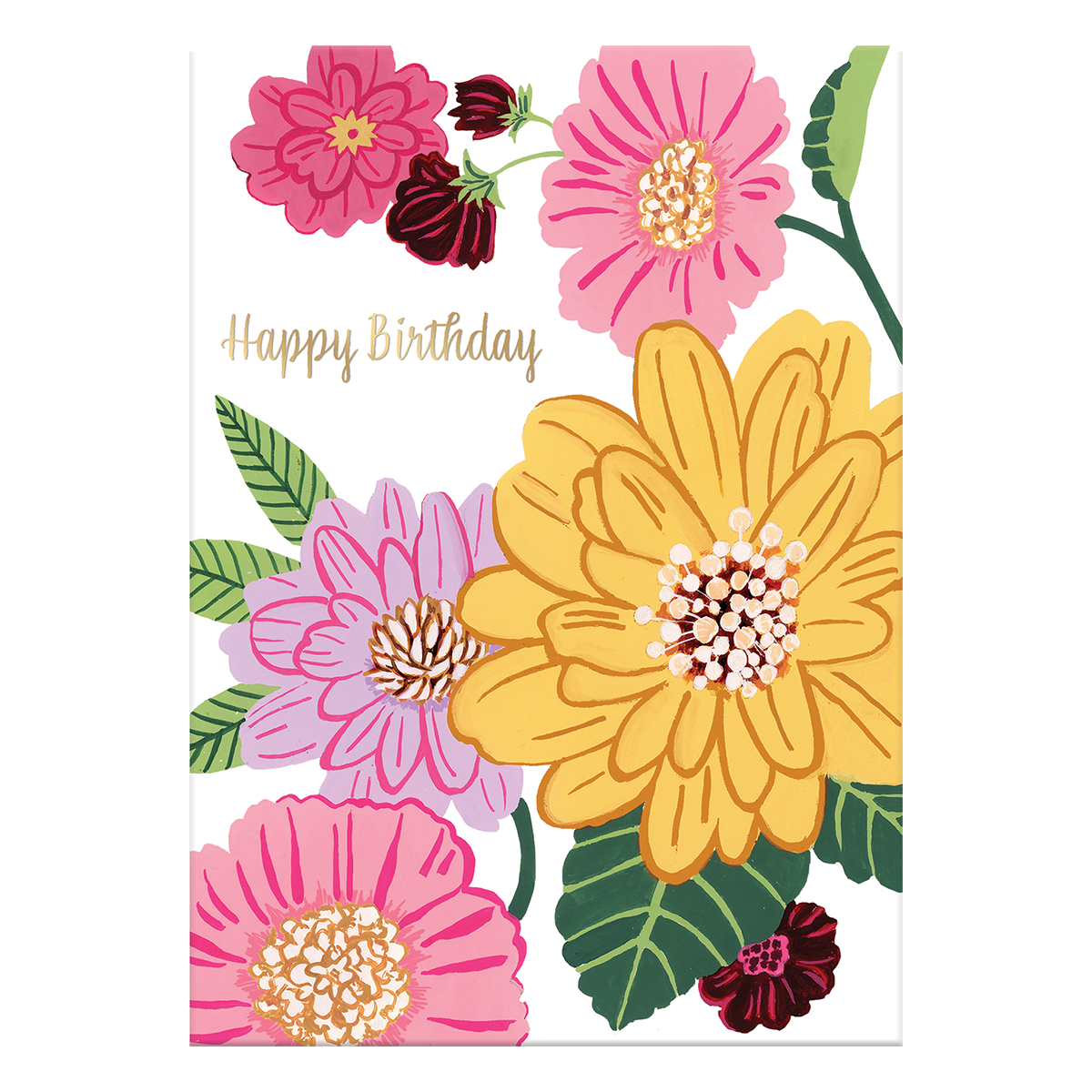 Birthday Graphic Flowers Greeting Card with envelope.