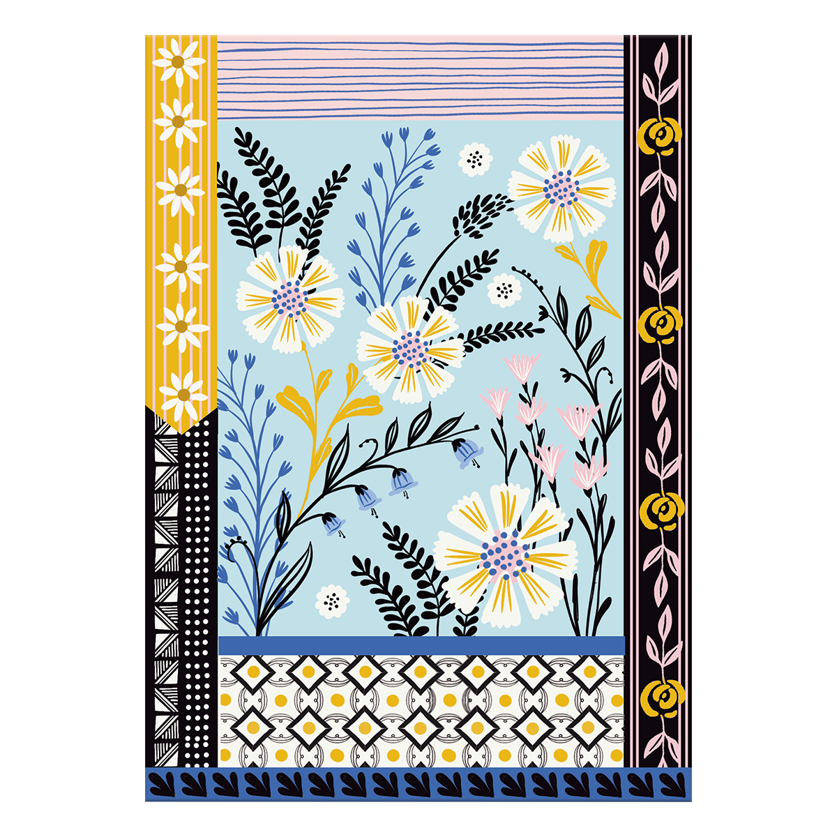 Blank Folk Patterns Greeting Card with envelope.