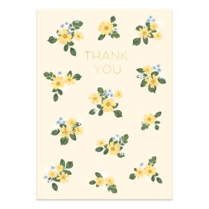 Thank You Ditsy Yellow Blue Flowers Greeting Card with envelope.