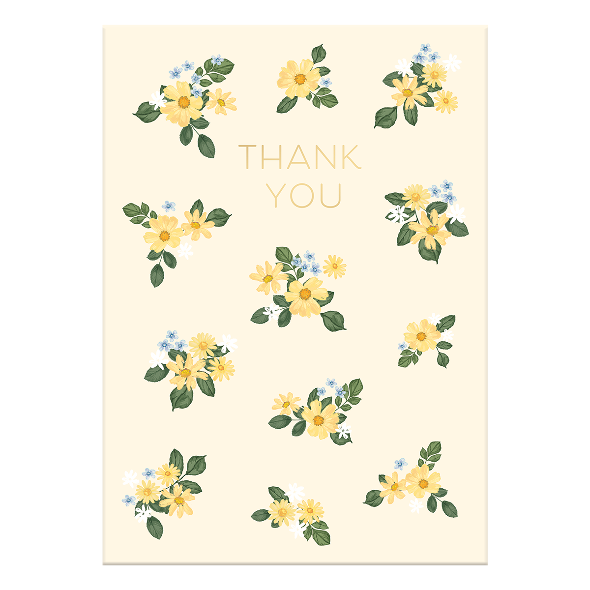 Thank You Ditsy Yellow Blue Flowers Greeting Card with envelope.