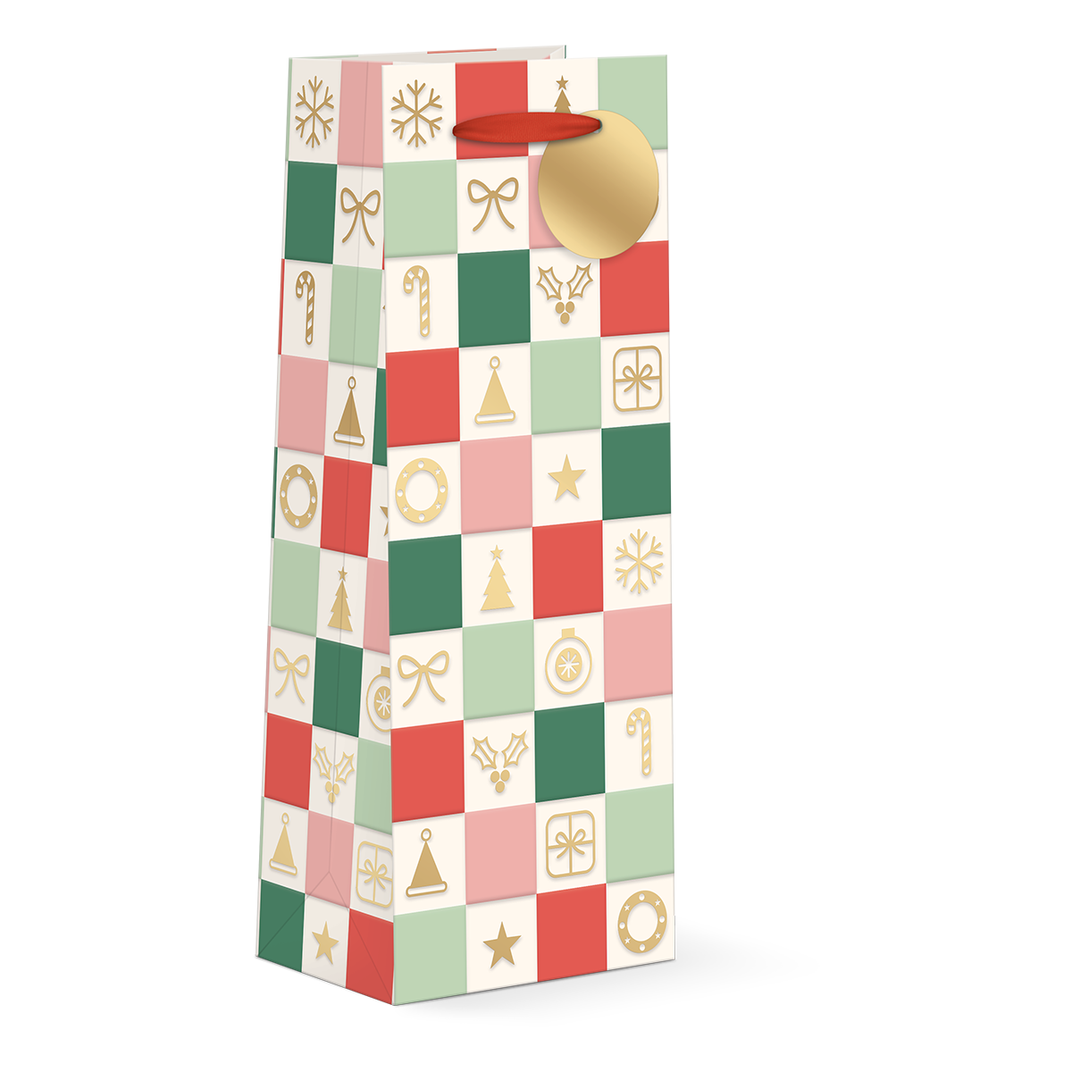 Holiday Checkered Icons Wine Bag