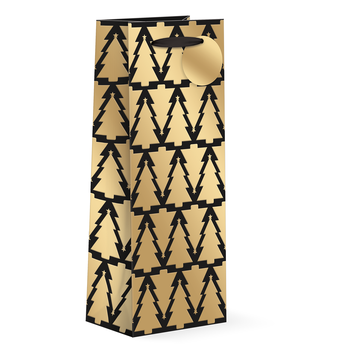 Holiday Trees Black Gold Wine Bag
