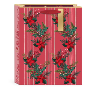 Winter Florals double-sided Red Large Gift Bag with gift tag.