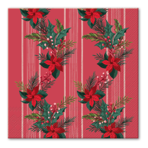 Winter Florals Red paper Luncheon Napkins set.