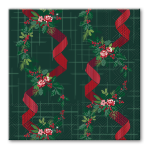 Winter Florals Green paper Beverage Napkins set.