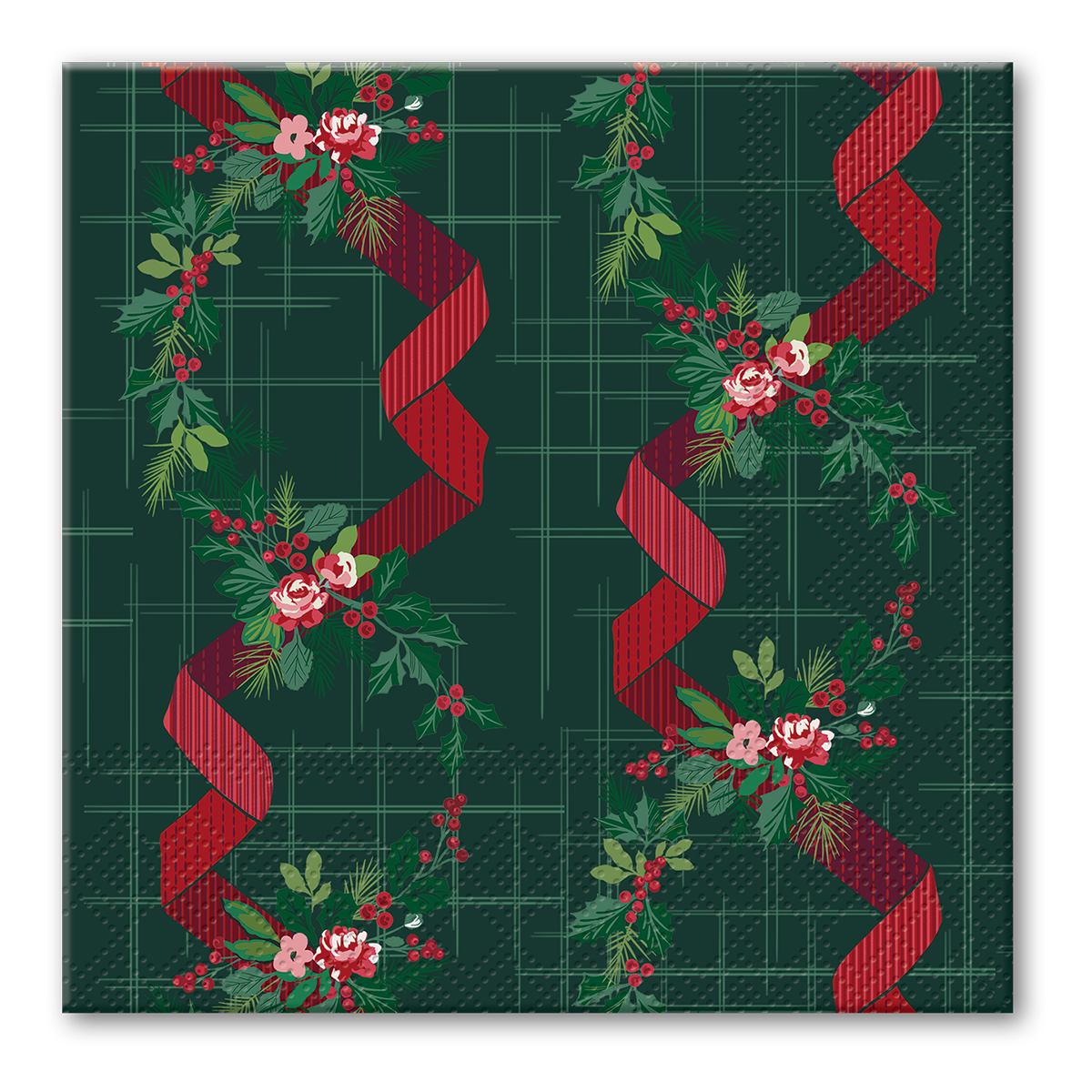 Winter Florals Green paper Beverage Napkins set.