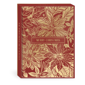 Golden foliage poinsettia themed boxed holiday cards.