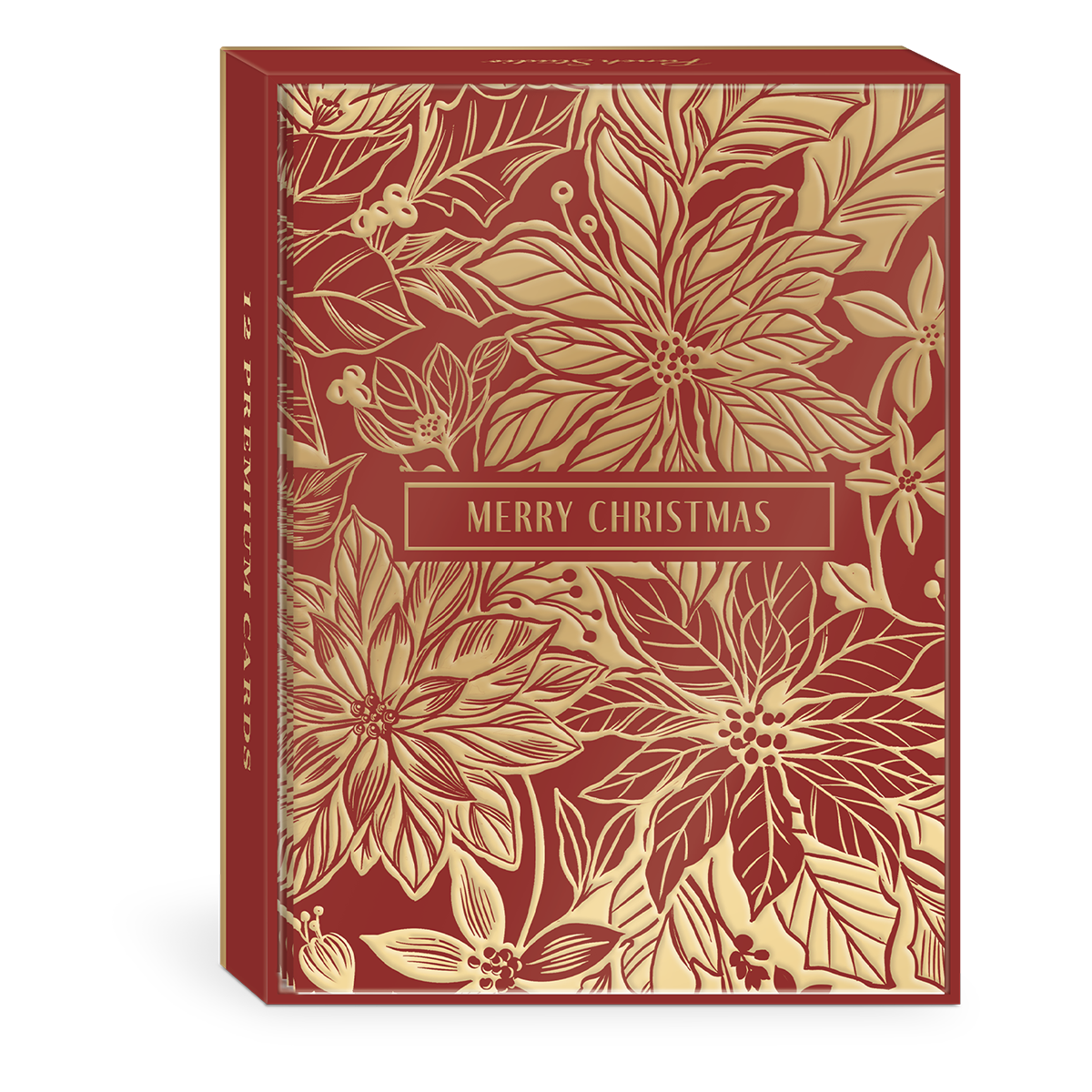 Golden foliage poinsettia themed boxed holiday cards.