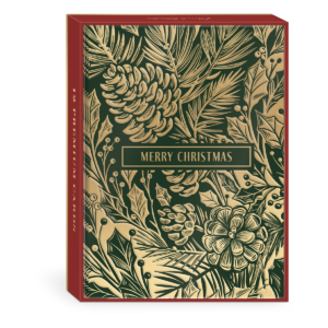 Golden Foliage Pine Cone Boxed Holiday Cards set.