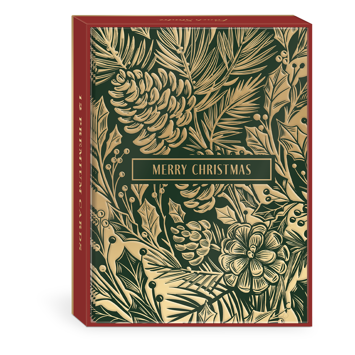 Golden Foliage Pine Cone Boxed Holiday Cards set.
