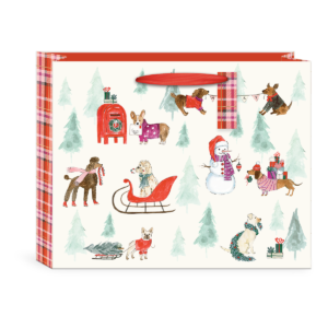 Snow Day Dogs Plaid themed Large Gift Bag.