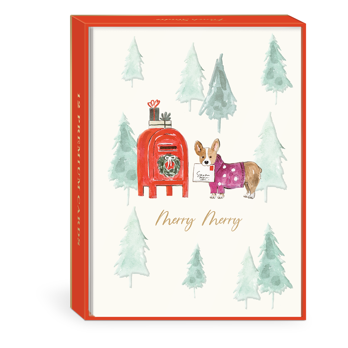 Snow Day Dogs Corgi Boxed Holiday Cards set.